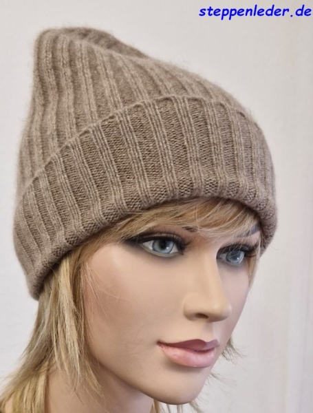 100% Yak-Wolle (Beanie) Mütze braun